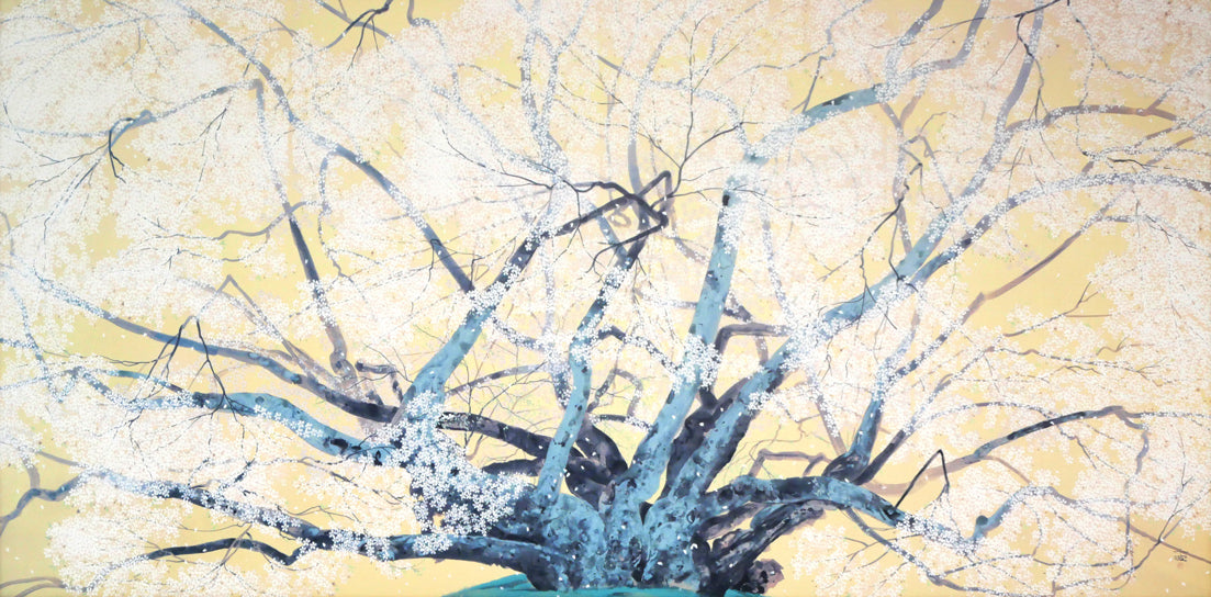 中島千波「素桜神社の神代櫻」岩絵具方式複製画 作品全体拡大画像