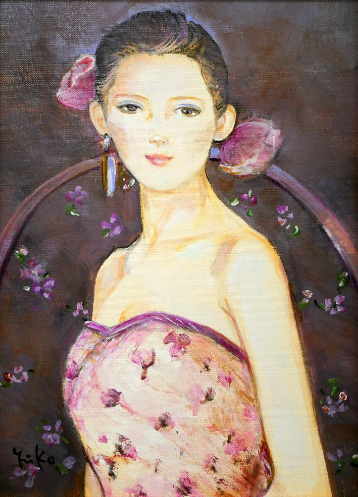 中島裕子「やさしい華」油絵・F4号 作品全体拡大画像