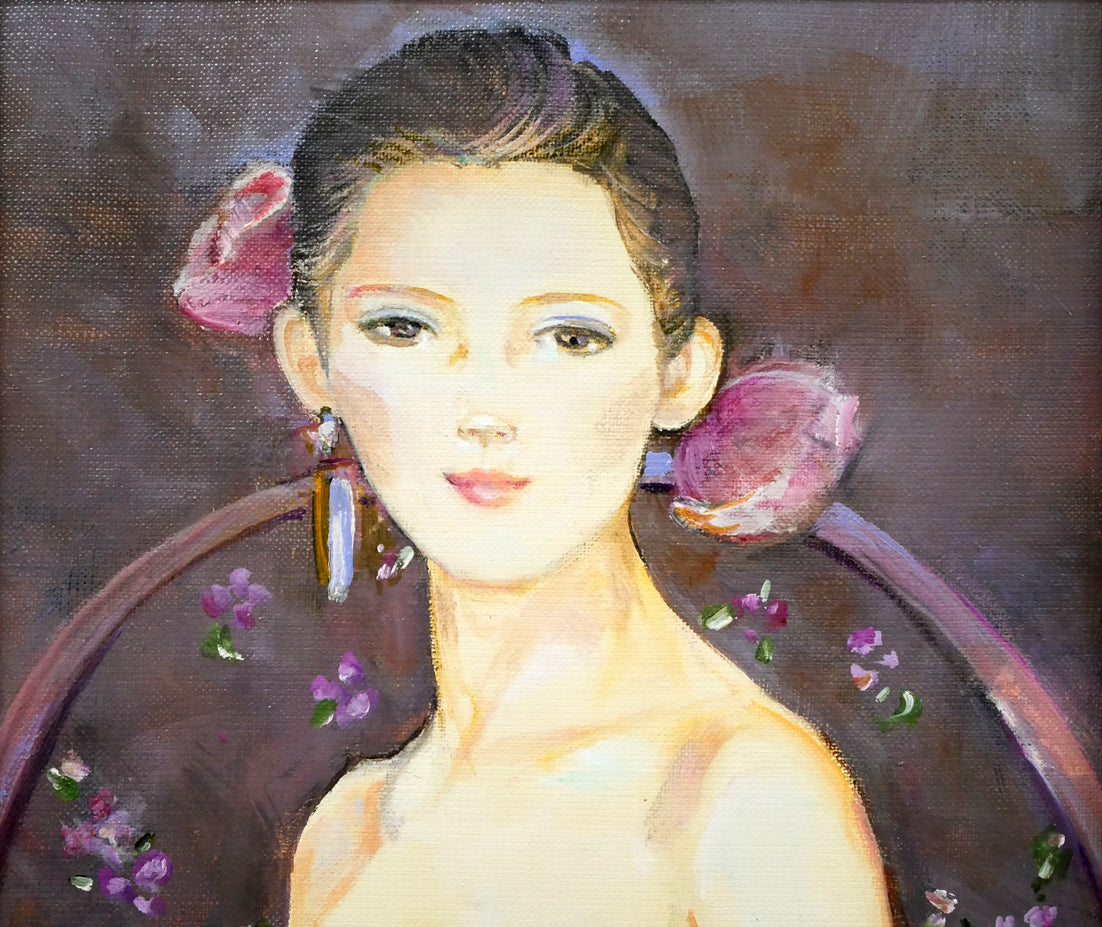 中島裕子「やさしい華」油絵・F4号 拡大画像1