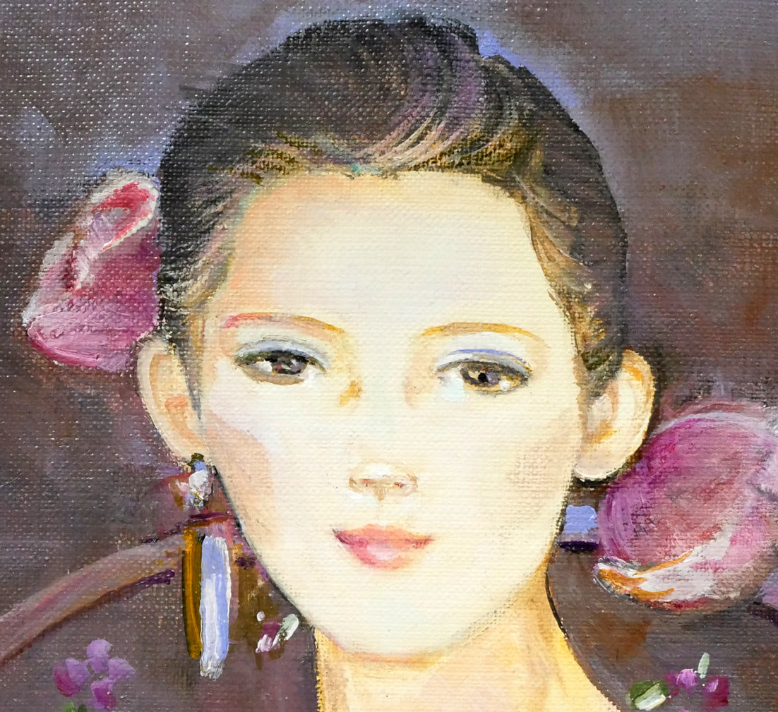 中島裕子「やさしい華」油絵・F4号 拡大画像3