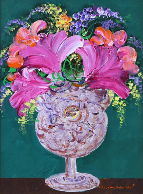 中村政己「花」油絵・F4号 作品全体拡大画像