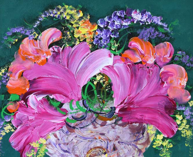 中村政己「花」油絵・F4号 拡大画像1