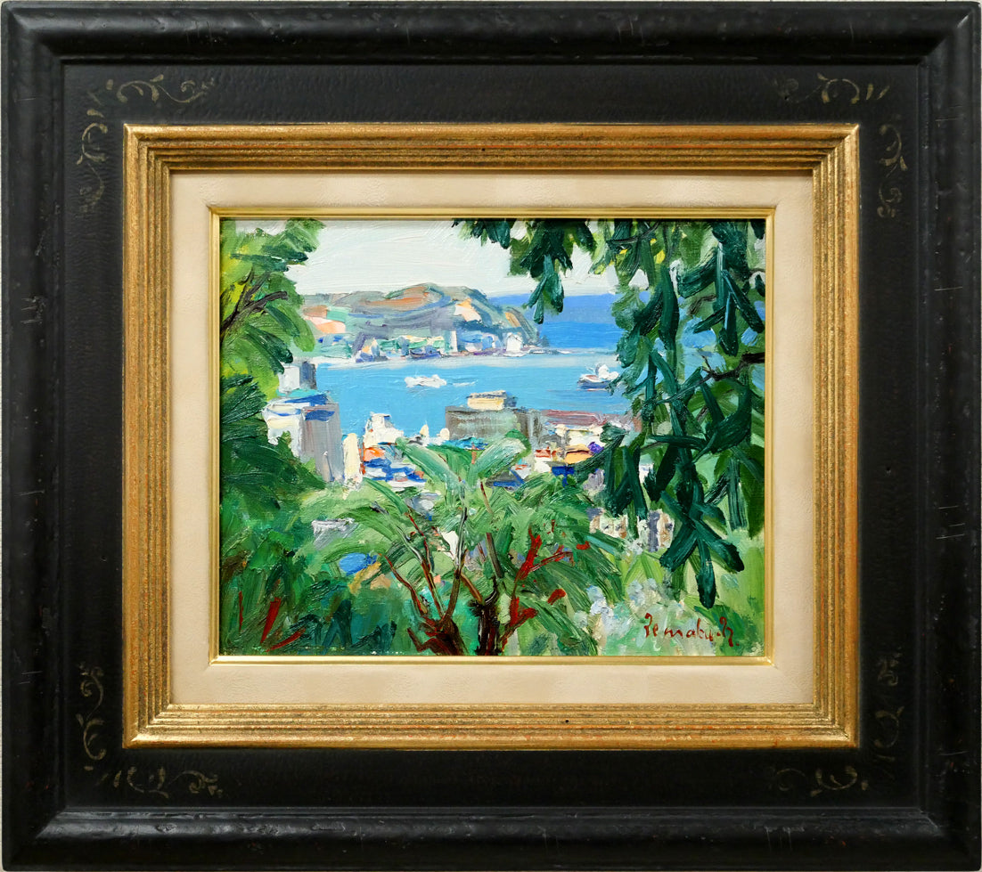中村善策「小樽展望」油絵・F3号