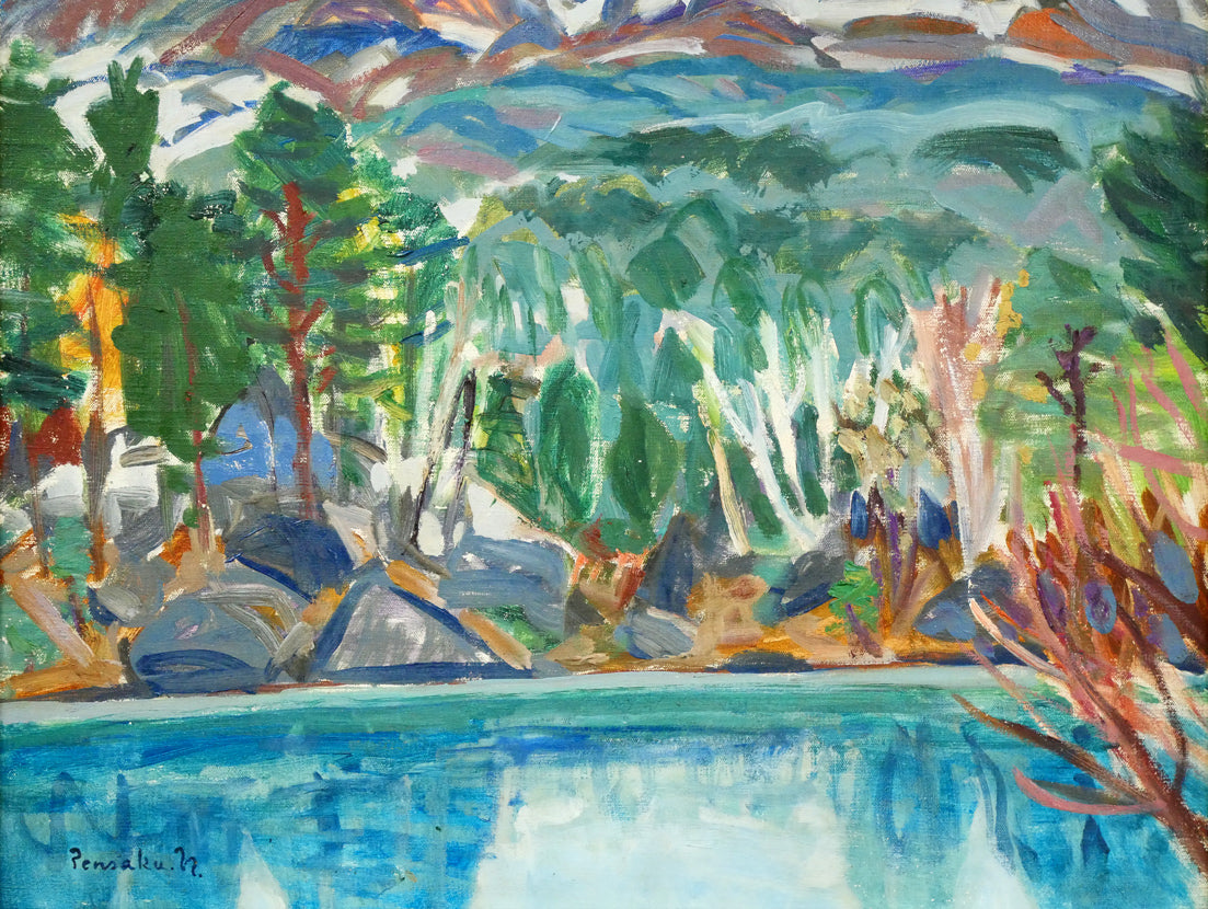 中村善策「磐梯高原(裏磐梯と五色沼)」油絵・F10号 拡大画像3