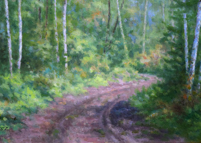 中西尭昭「白樺林(金縁)」油絵・変形8号 拡大画像4