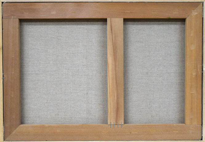 中西尭昭「白樺林(金縁)」油絵・変形8号 キャンバス裏側画像