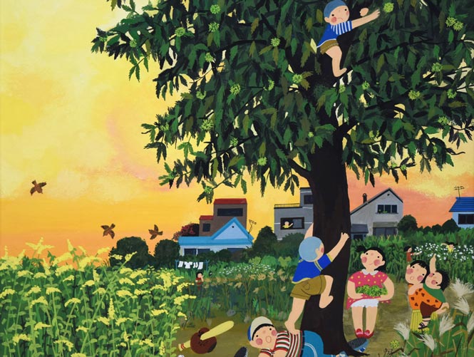 中田ゆう子「栗の木(仮称)」肉筆アクリル画1点物・変形5号 作品全体画像