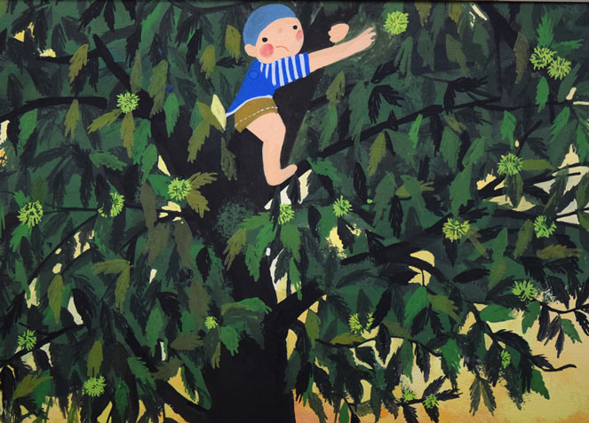 中田ゆう子「栗の木(仮称)」肉筆アクリル画1点物・変形5号 拡大画像2