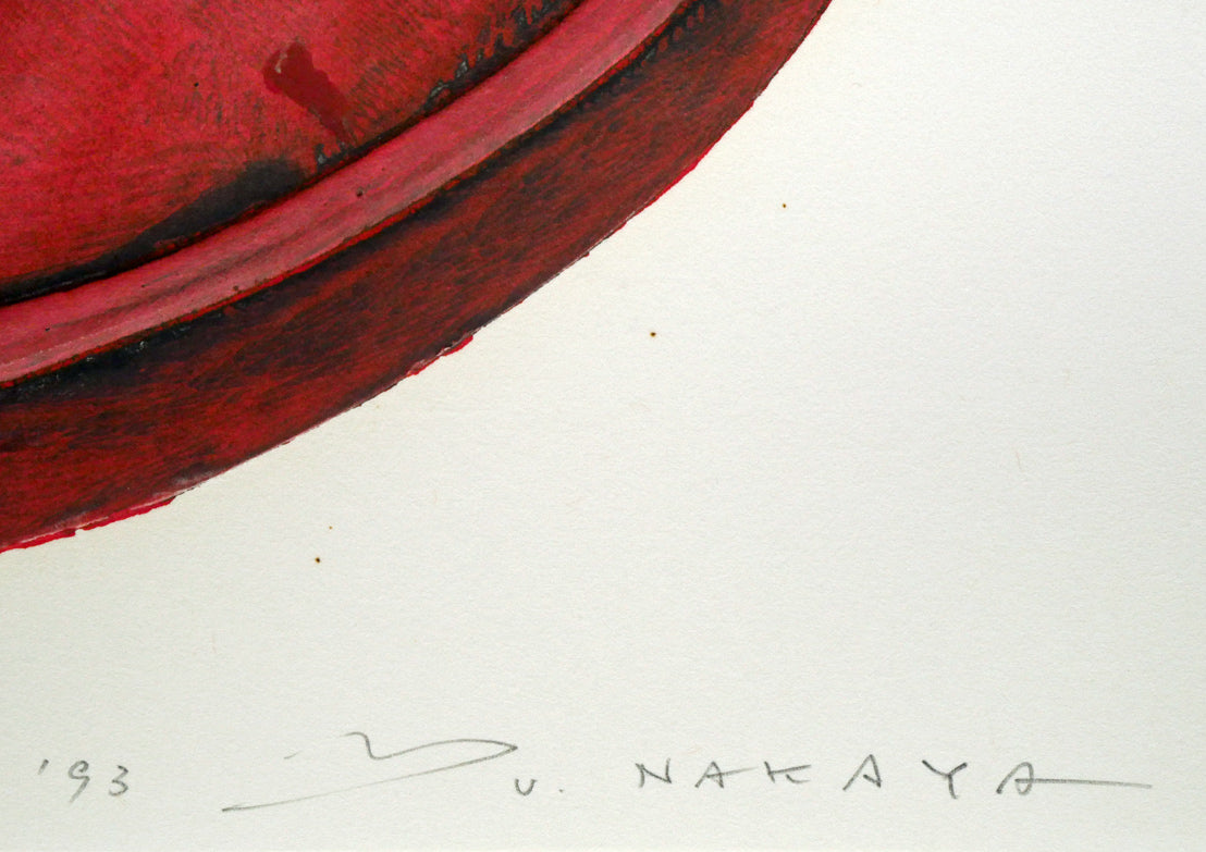 中谷有逸「碑(サクラの稲妻)」凹凸併用版・版画・限定5部 年記(1993年作)、本人直筆鉛筆サイン