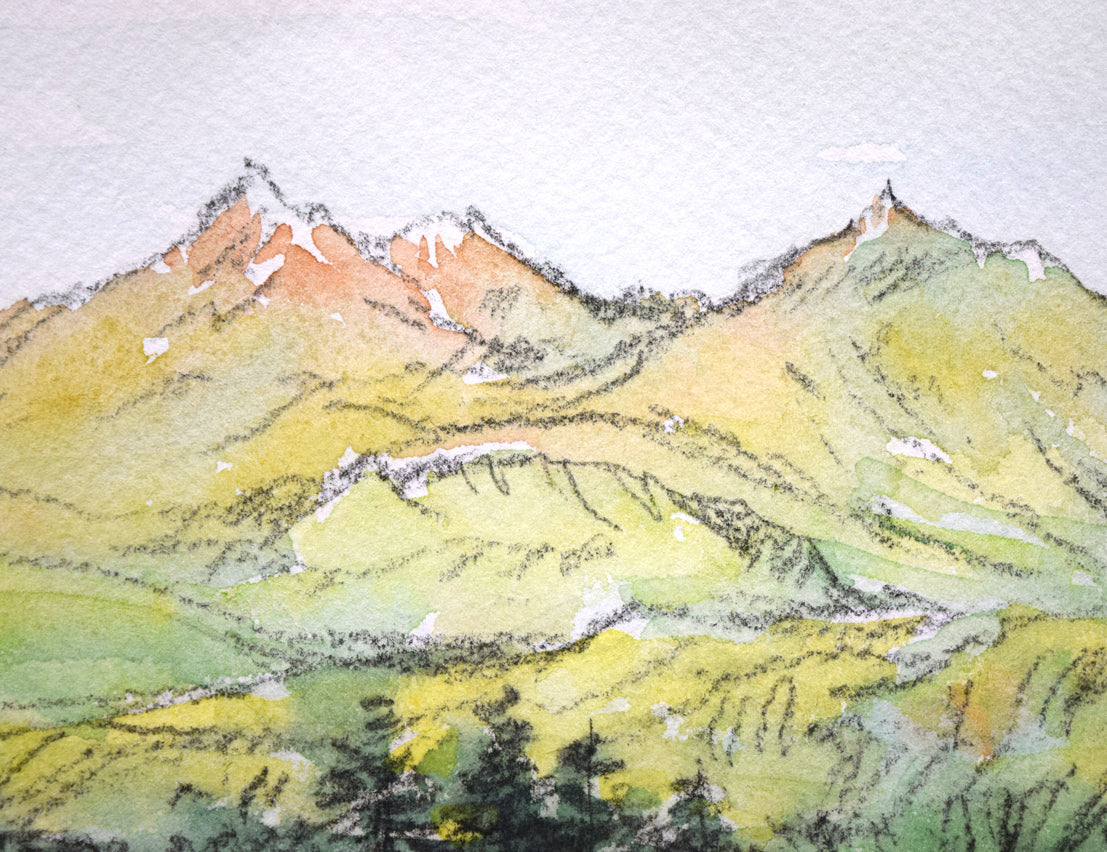 中吉功「知床の湖と山」水彩画・3号 拡大画像1