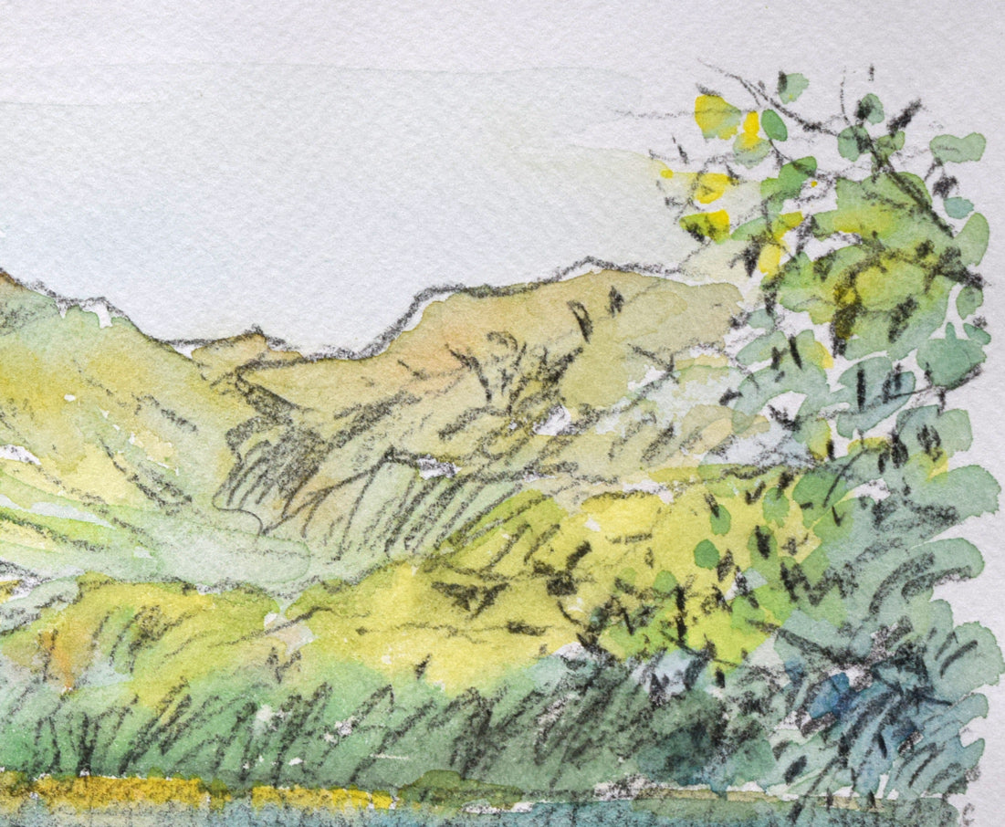 中吉功「知床の湖と山」水彩画・3号 拡大画像2