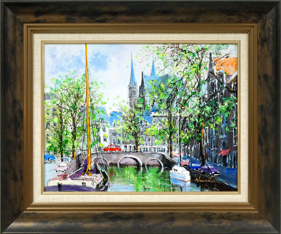 ナンシー リー(Nancy Lee)「運河(アムステルダム)」油絵・F6