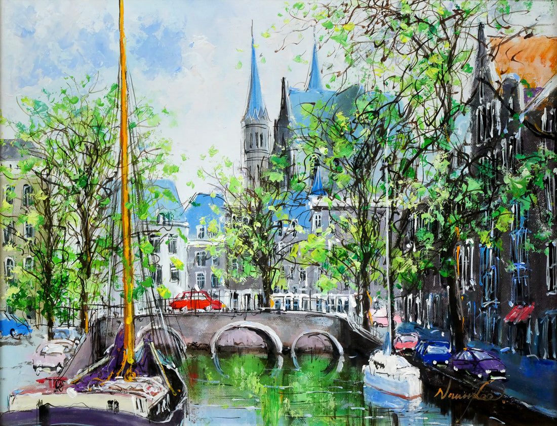 ナンシー リー(Nancy Lee)「運河(アムステルダム)」油絵・F6 作品全体画像