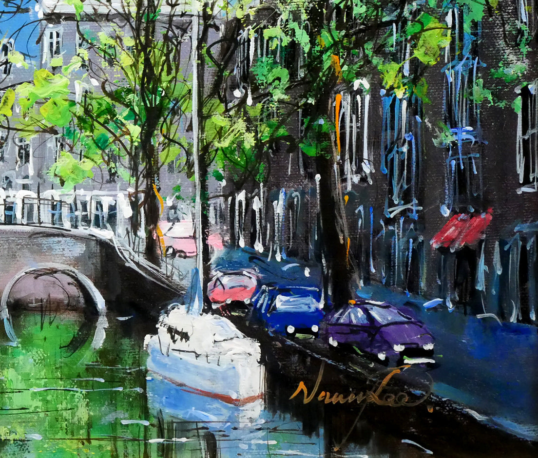 ナンシー リー(Nancy Lee)「運河(アムステルダム)」油絵・F6 拡大画像4