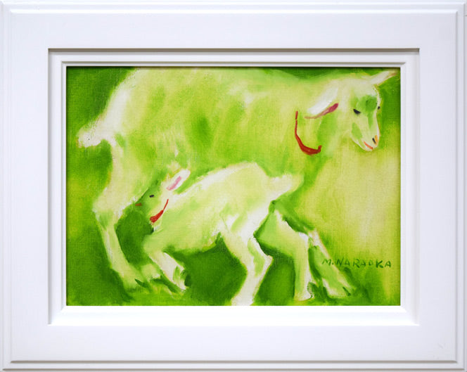 奈良岡正夫「親仔(山羊)」油絵・F4号