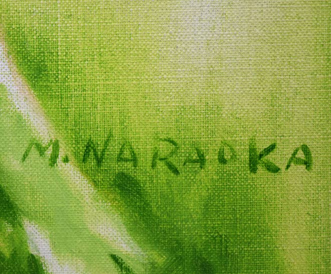 奈良岡正夫「親仔(山羊)」油絵・F4号 サイン拡大画像