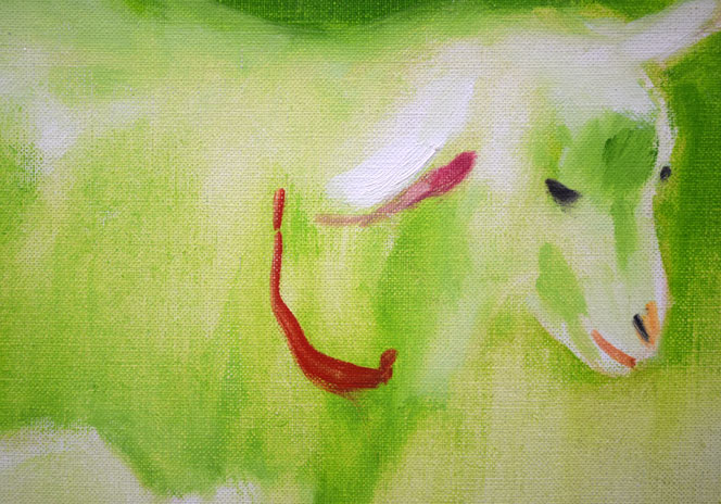 奈良岡正夫「親仔(山羊)」油絵・F4号 拡大画像2