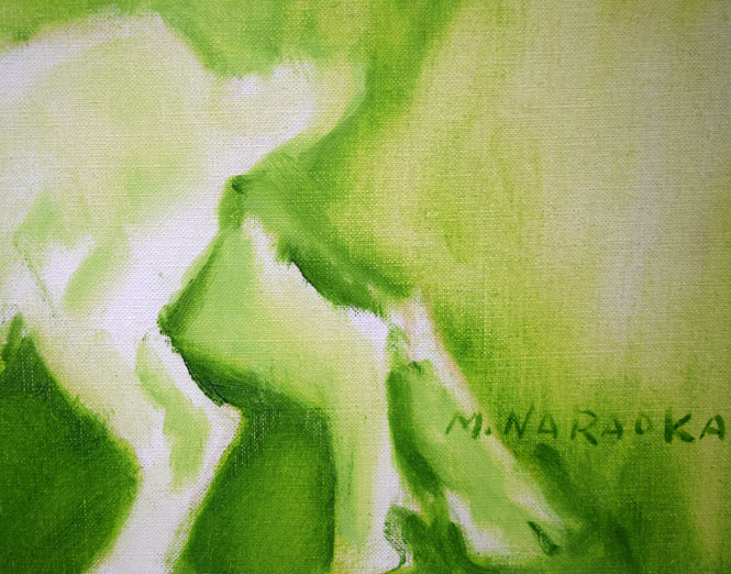 奈良岡正夫「親仔(山羊)」油絵・F4号 拡大画像4