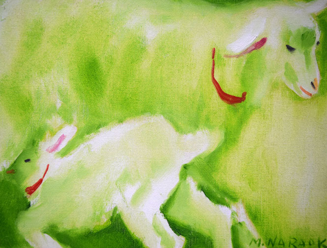 奈良岡正夫「親仔(山羊)」油絵・F4号 拡大画像5