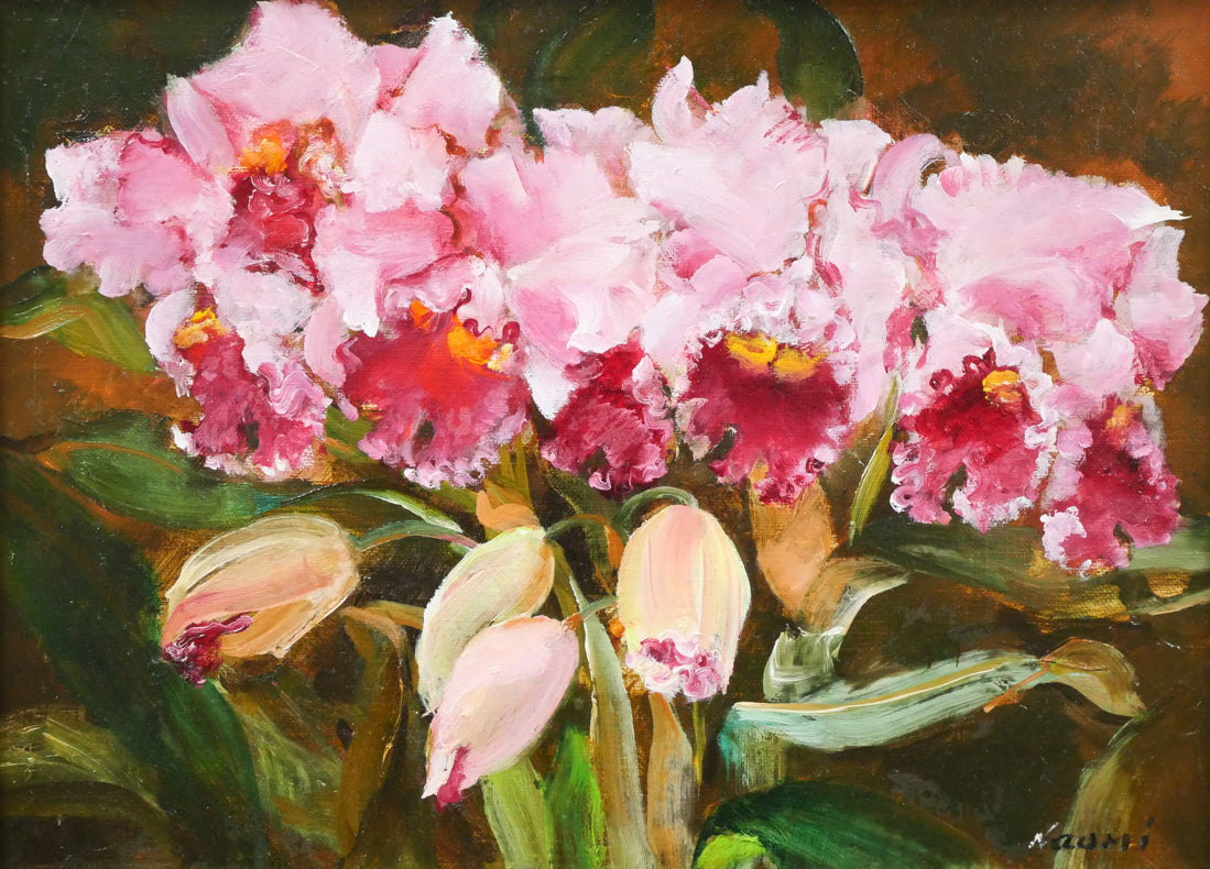 年代尚美「カトレア」油絵・F4号 作品全体拡大画像