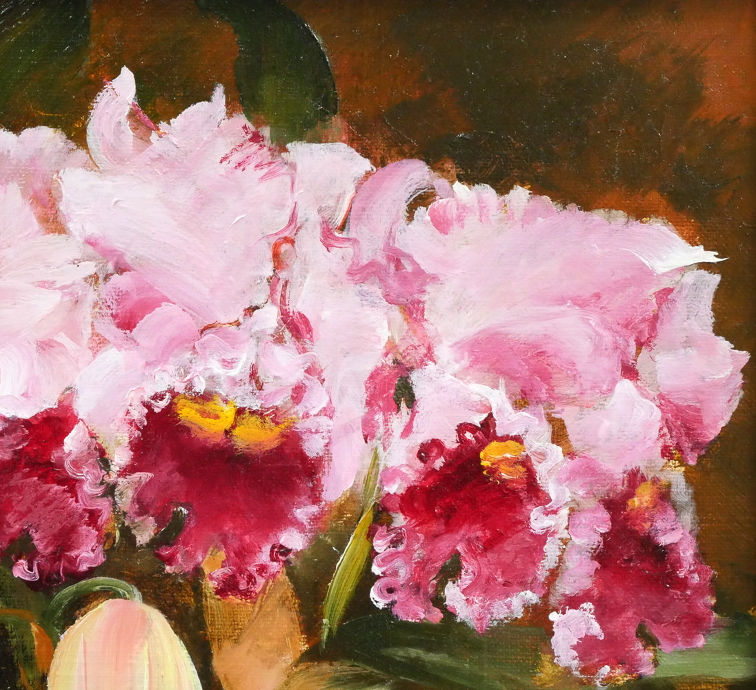 年代尚美「カトレア」油絵・F4号 拡大画像2