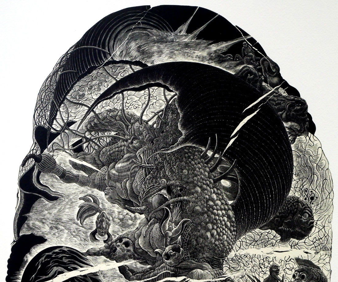 二階武宏「群飛」木口木版画 拡大画像1