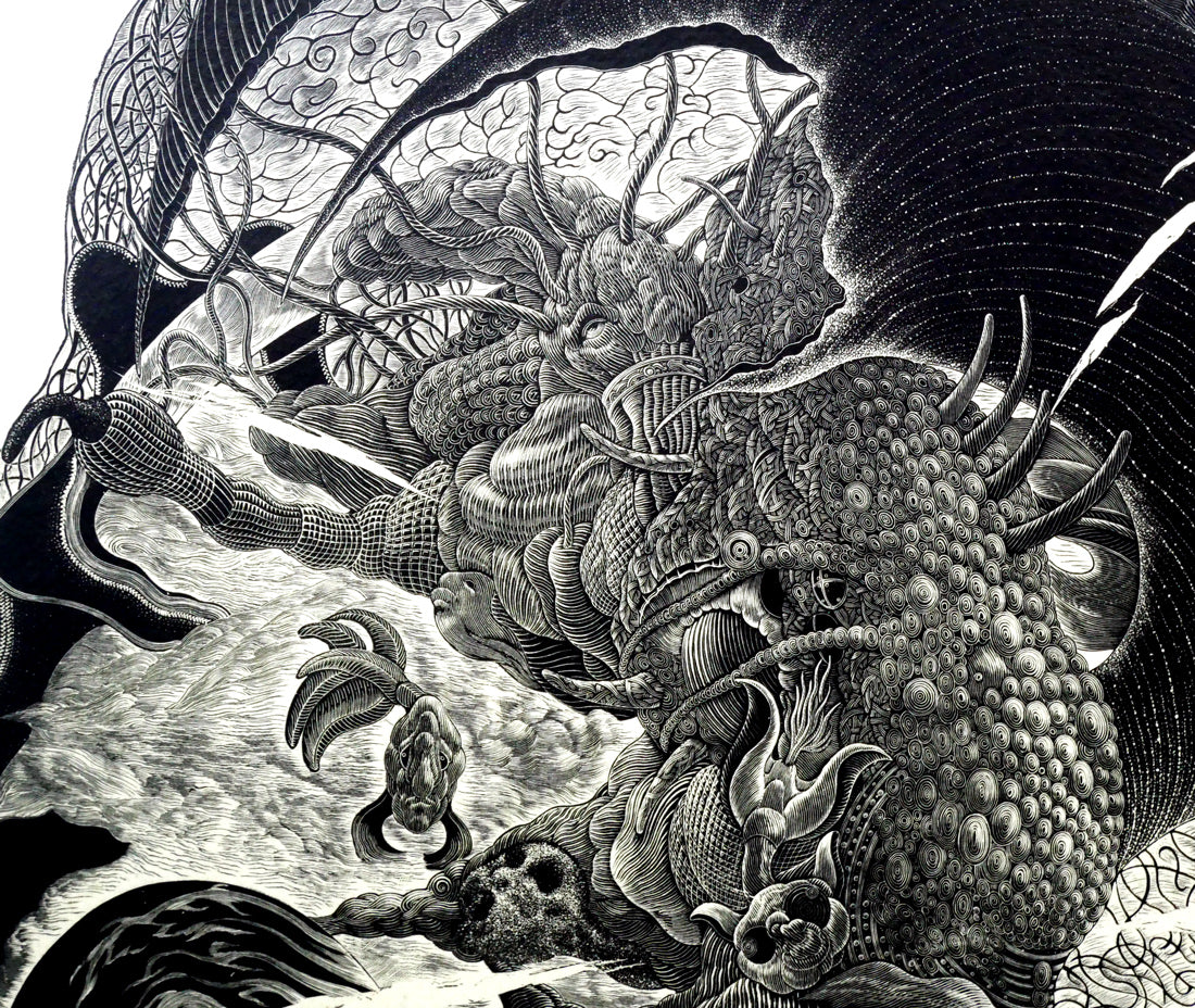 二階武宏「群飛」木口木版画 拡大画像2