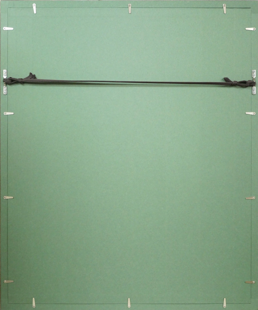 二階武宏「群飛」木口木版画 額縁裏側画像