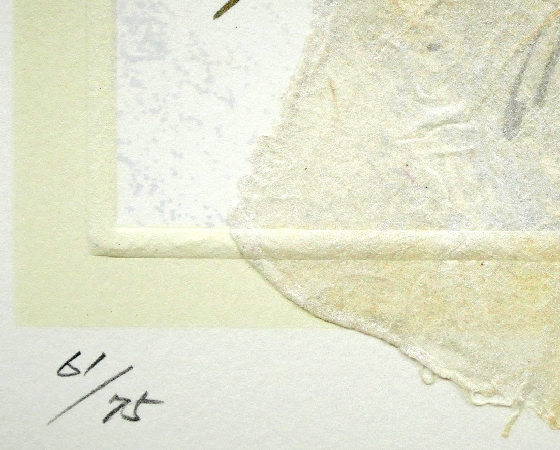 西川洋一郎「EVERGREEN」リトグラフにコラージュ 限定番号(ed,61/75)