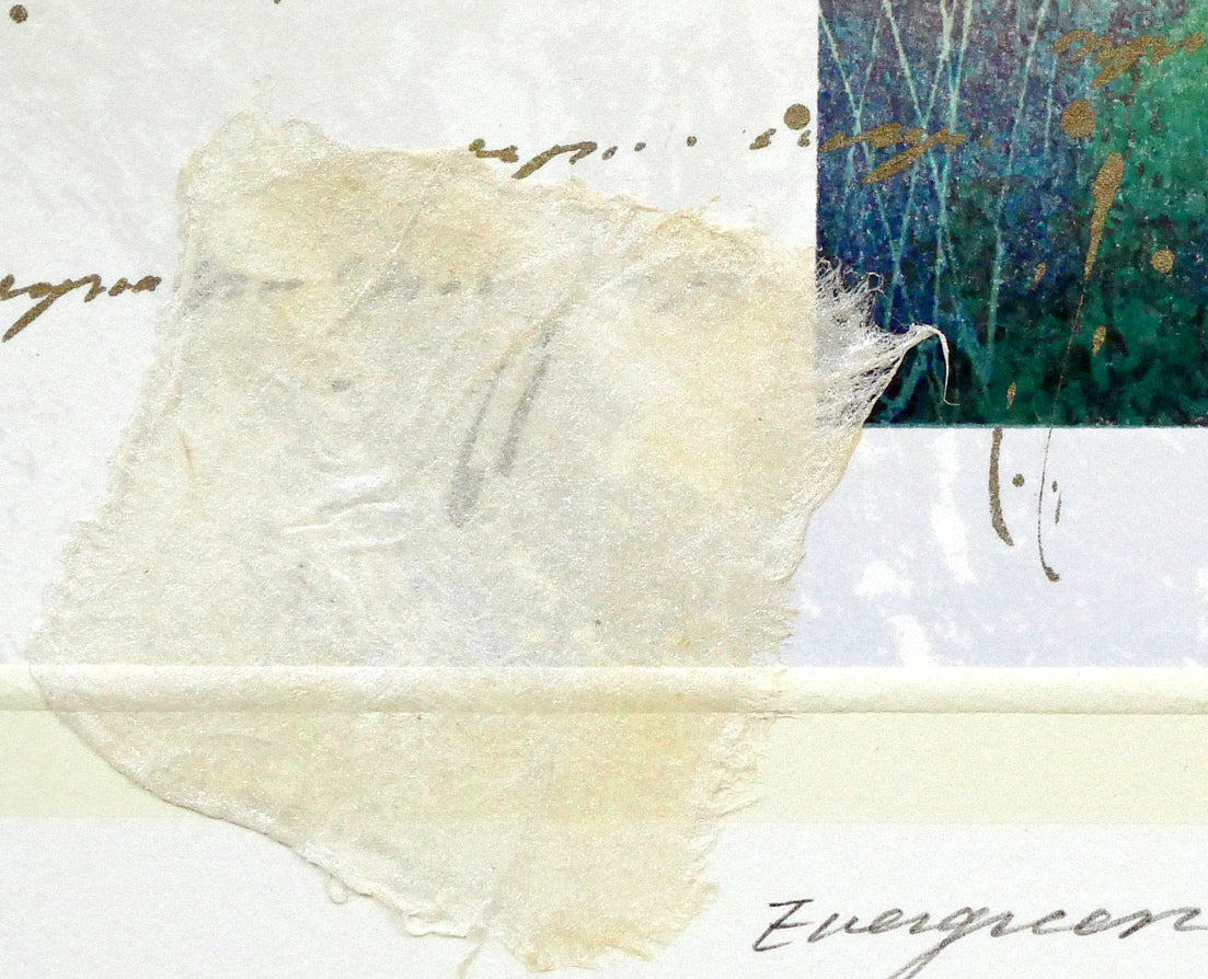 西川洋一郎「EVERGREEN」リトグラフにコラージュ 拡大画像4(コラージュ部分2)