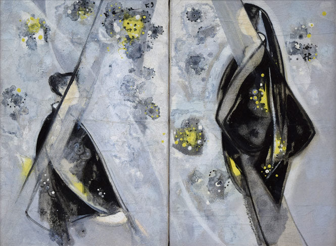 西村計雄「Kimono(パリ近代美術館買上作品下絵)」油絵・P6号並列 作品全体拡大画像