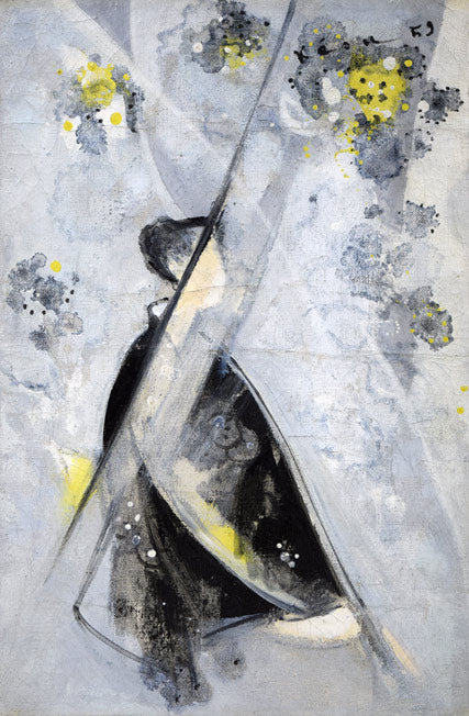 西村計雄「Kimono(パリ近代美術館買上作品下絵)」油絵・P6号並列 左側部分作品全体画像