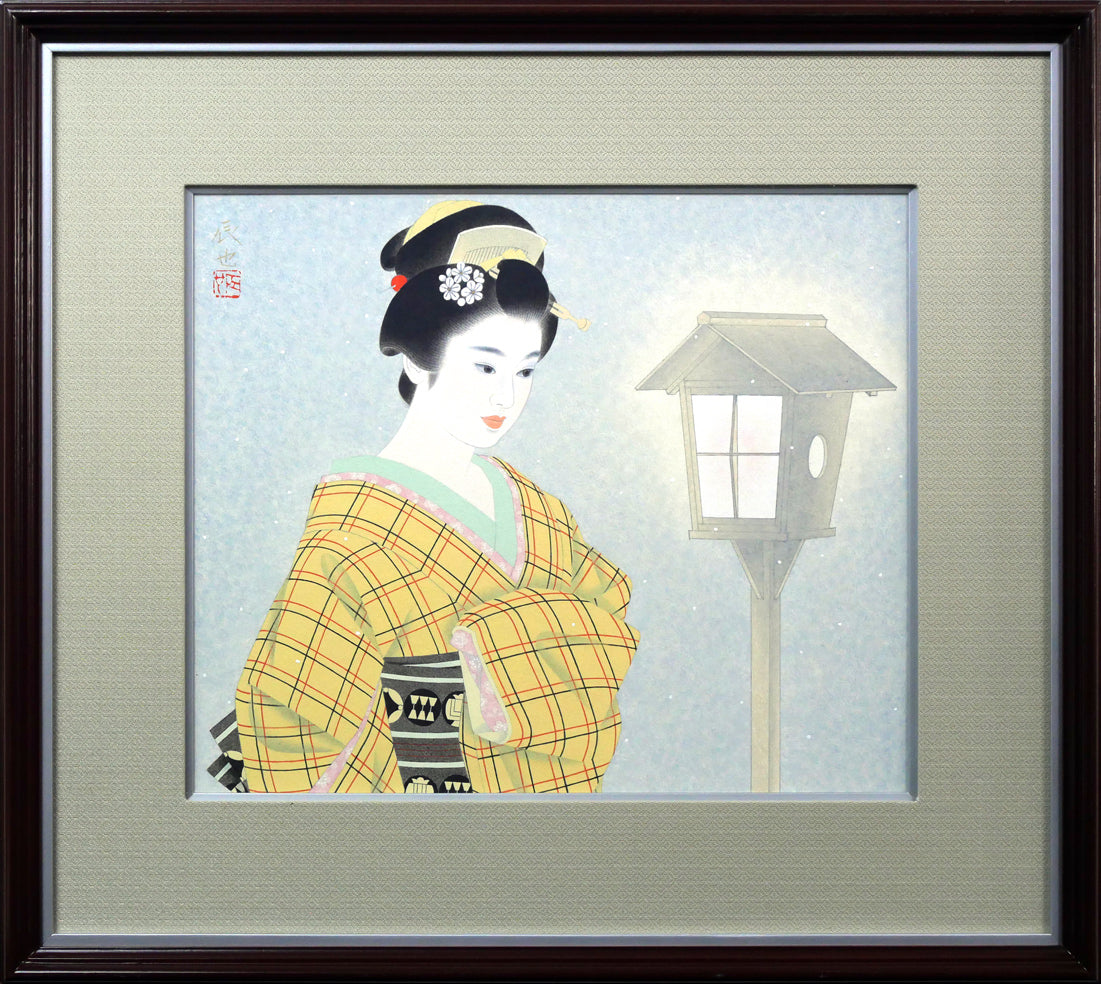 西田辰也「あかり・誰也あんどん」日本画・F8号