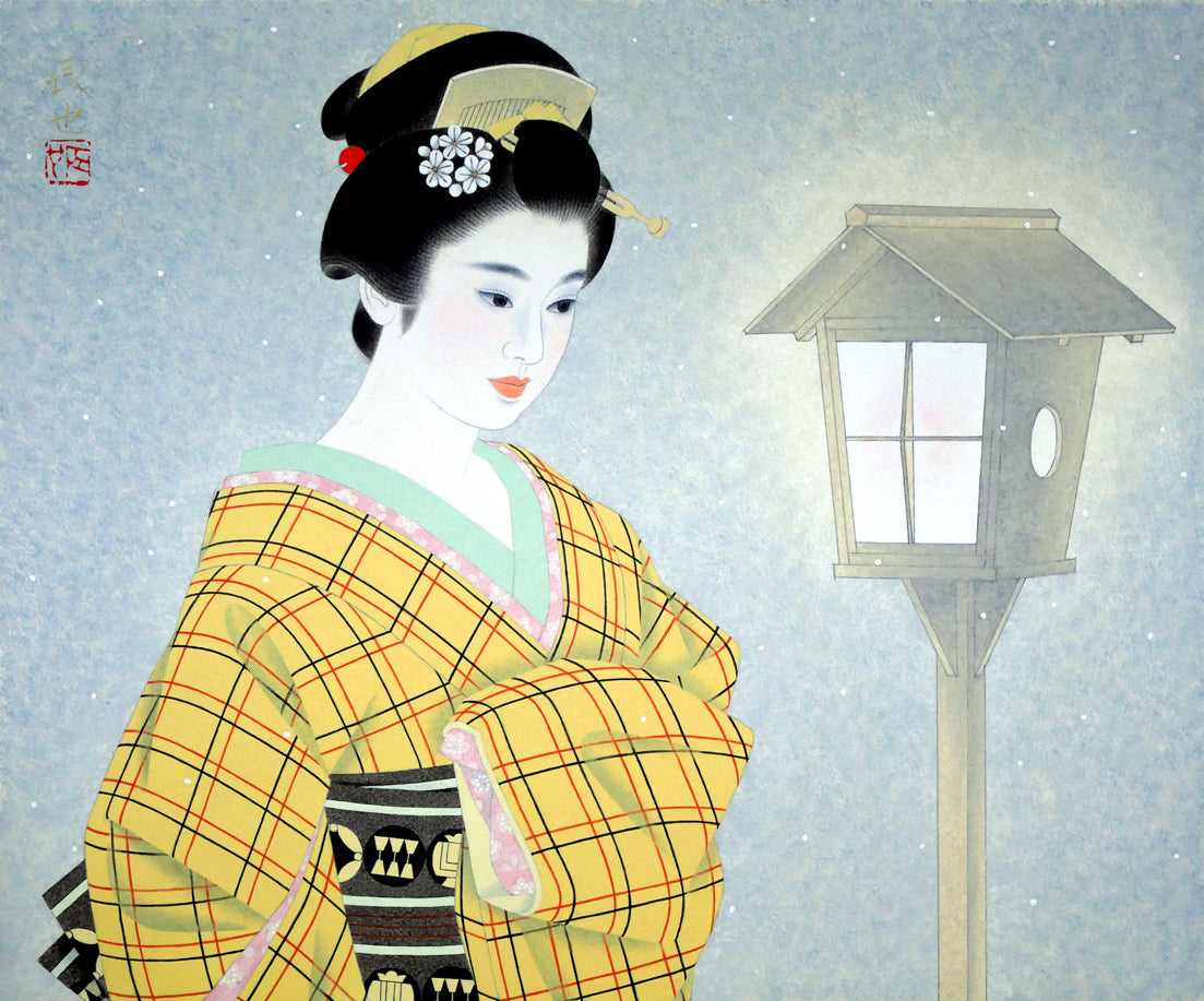 西田辰也「あかり・誰也あんどん」日本画・F8号 作品全体拡大画像