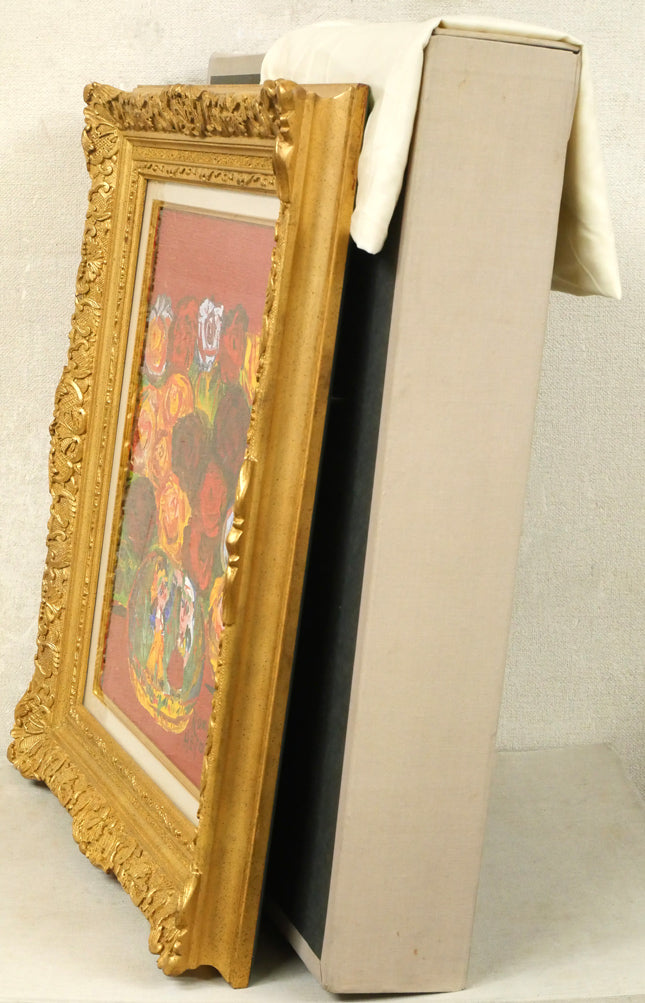 野間仁根「薔薇」油絵・F6号 付属品画像(黄袋、布タトウ付)