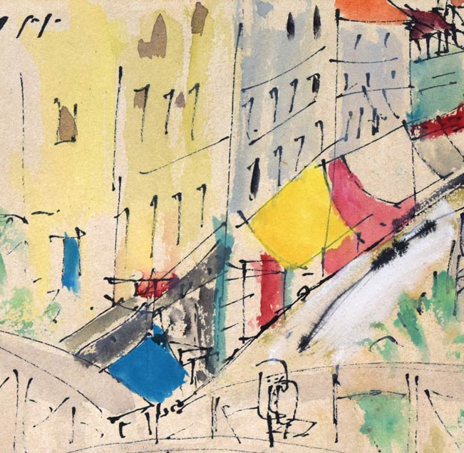 野宮武明「パリ風景」水彩画 拡大画像1