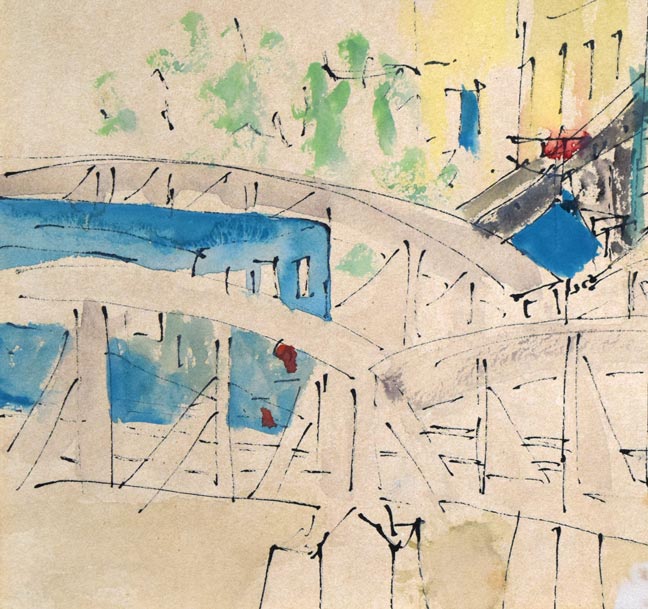 野宮武明「パリ風景」水彩画 拡大画像3