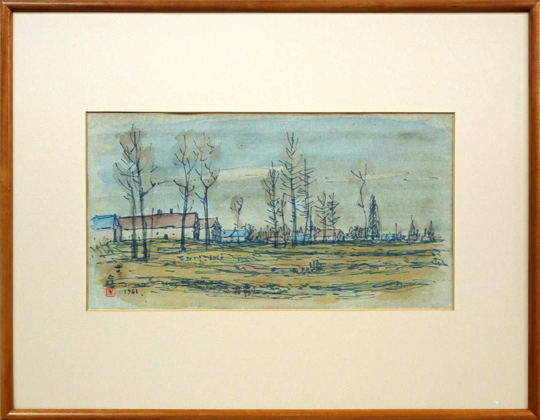 能勢真美「早春」水彩画・1961年作