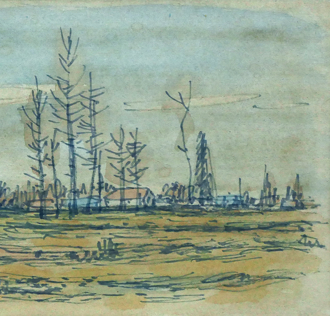 能勢真美「早春」水彩画・1961年作 拡大画像2