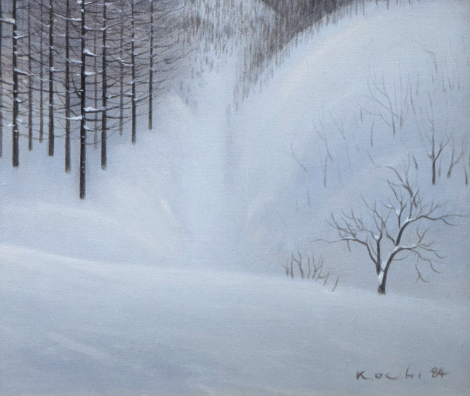 越智紀久張「冬山(北海道風景)」油絵・SM 拡大画像2