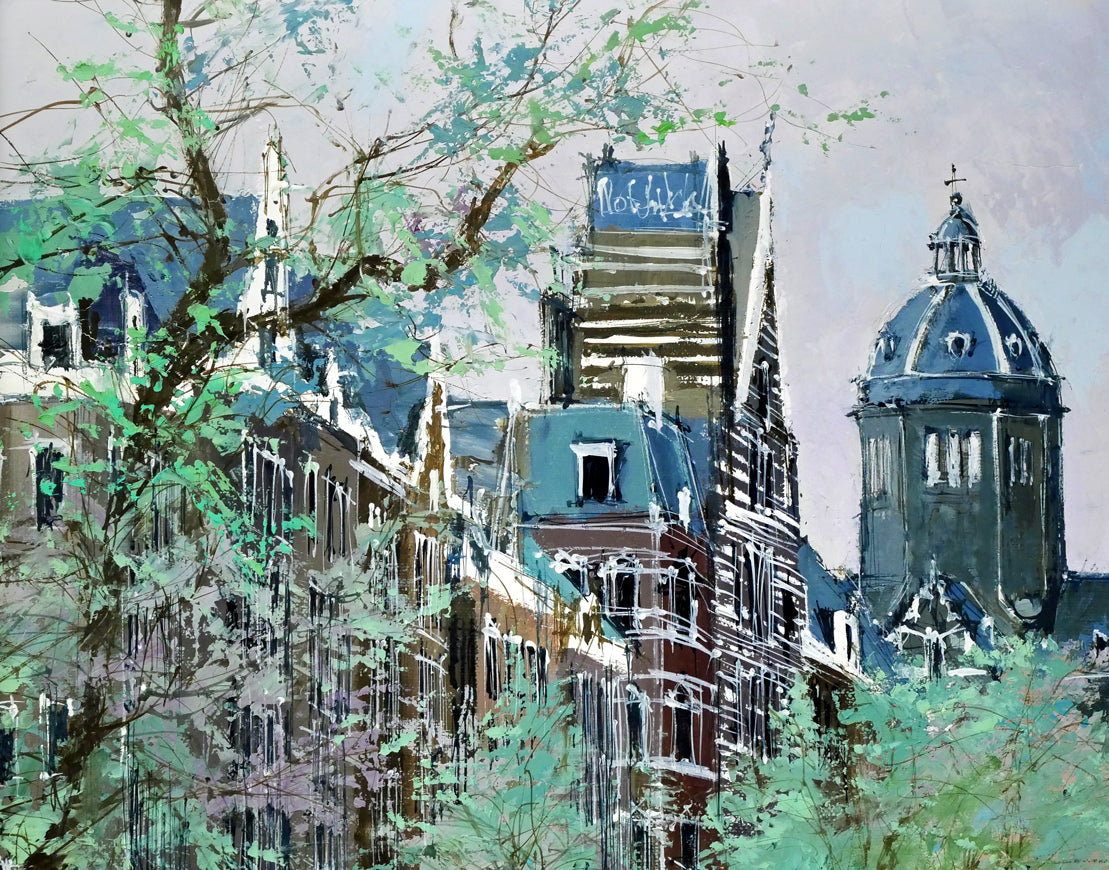 小田切訓「跳橋の開く運河(オランダ・アムステルダム)」油絵・P15号 拡大画像1