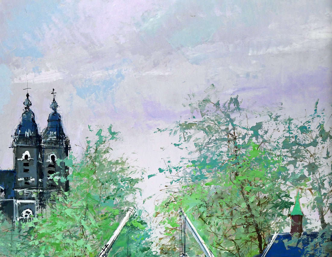 小田切訓「跳橋の開く運河(オランダ・アムステルダム)」油絵・P15号 拡大画像2