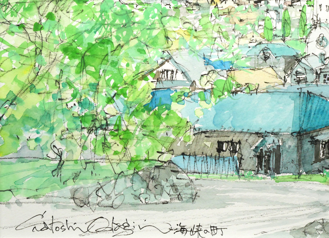 小田切訓「海峡の町(函館)」水彩画・5号 拡大画像3