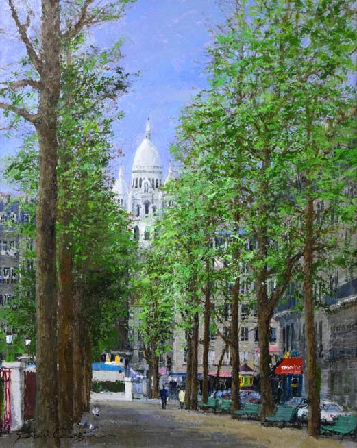 小田切訓「モンマルトルの並木(パリ)」油絵・F40号 作品全体画像