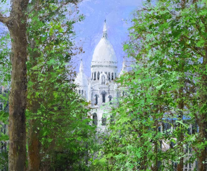 小田切訓「モンマルトルの並木(パリ)」油絵・F40号 拡大画像2