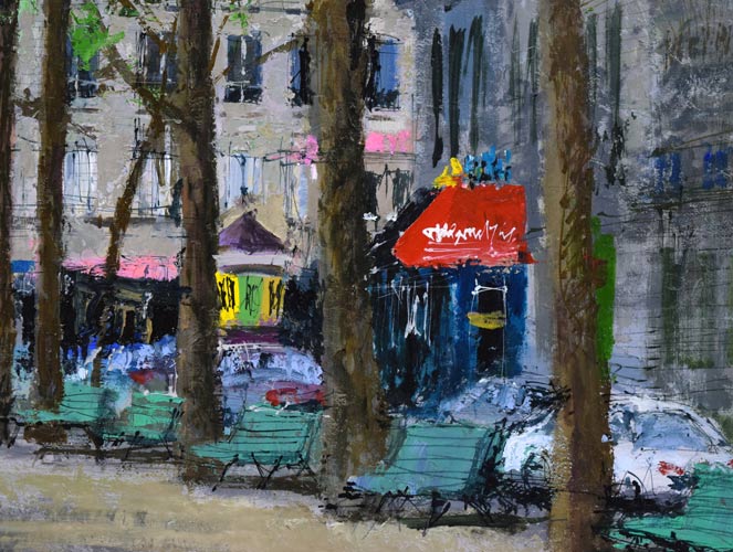 小田切訓「モンマルトルの並木(パリ)」油絵・F40号 拡大画像7