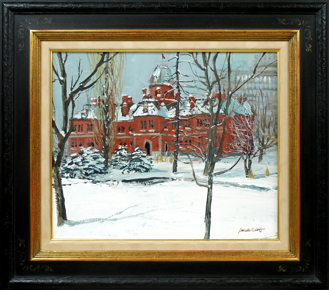 小田切訓「雪の北海道庁」油絵・F8号