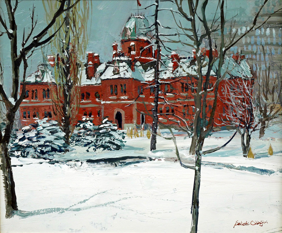 小田切訓「雪の北海道庁」油絵・F8号 作品全体画像
