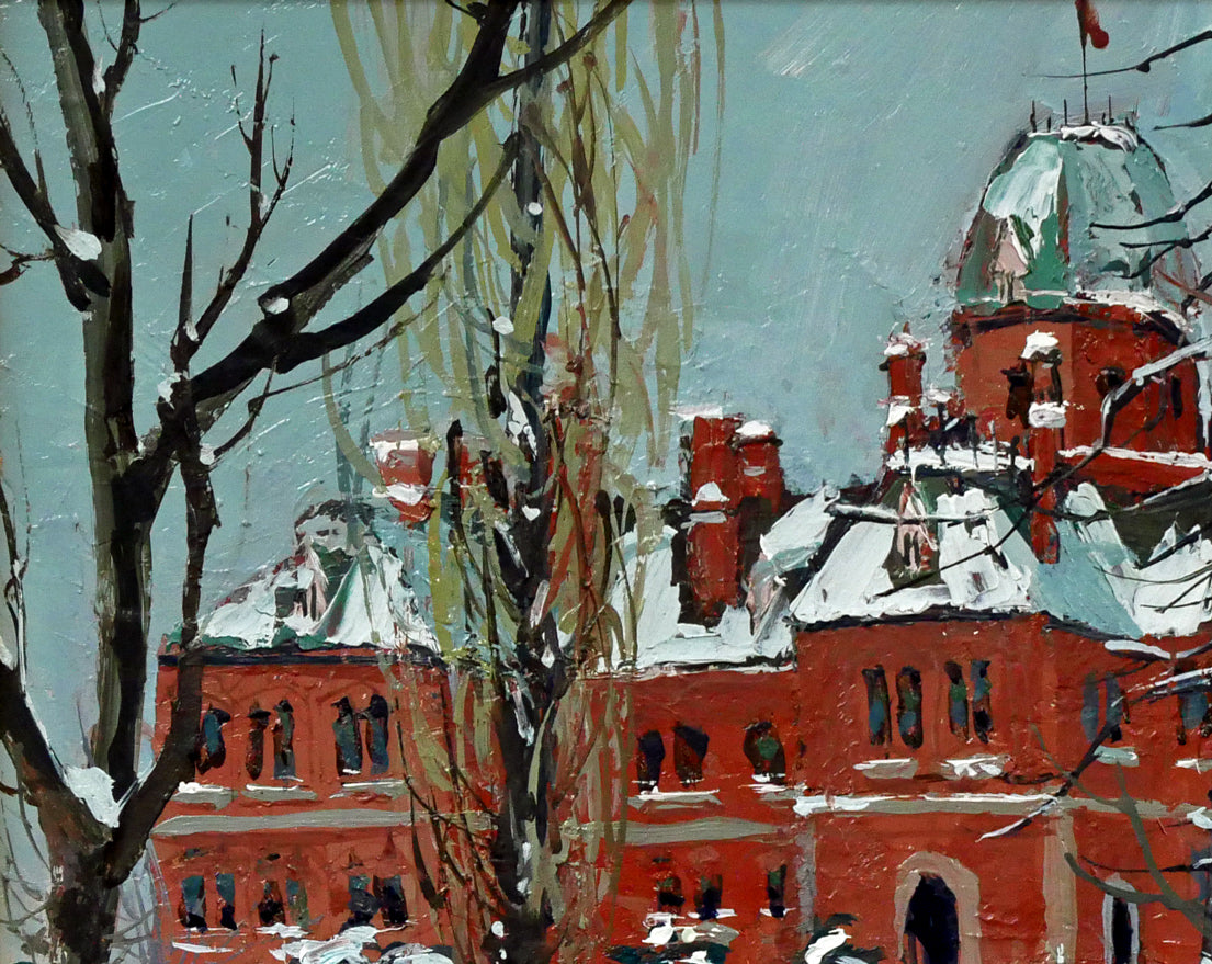 小田切訓「雪の北海道庁」油絵・F8号 拡大画像1