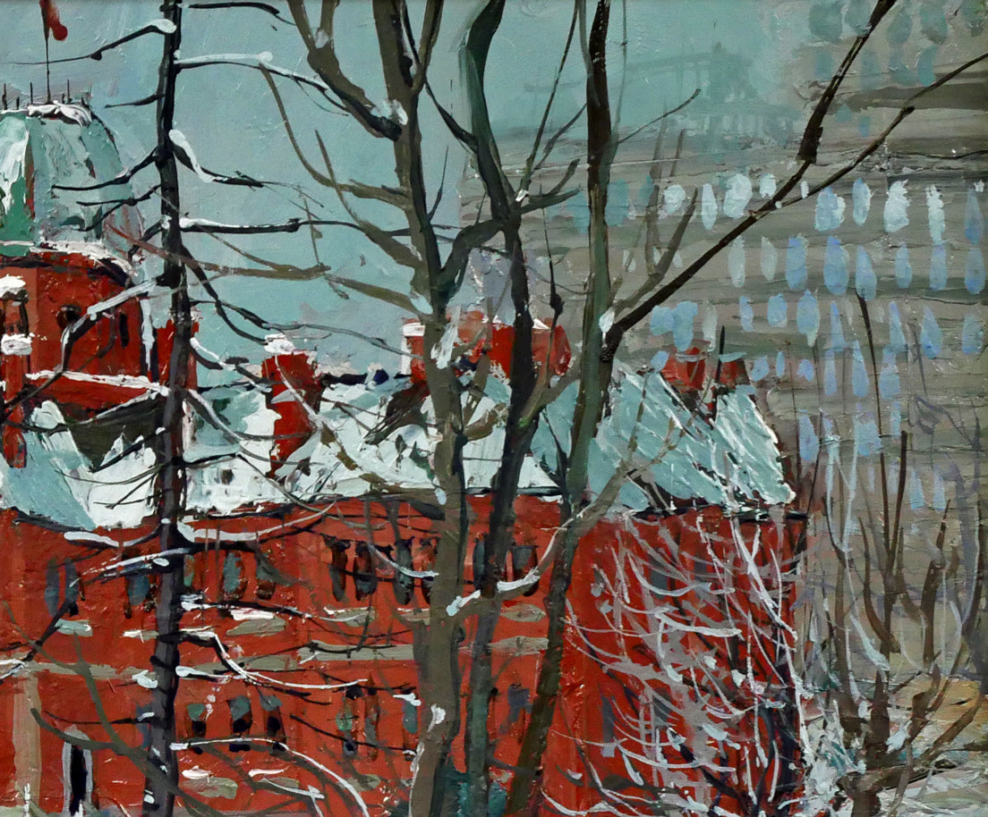 小田切訓「雪の北海道庁」油絵・F8号 拡大画像2